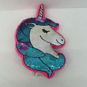 Blue Pink Sequin White Unicorn Pillow Plush Toy